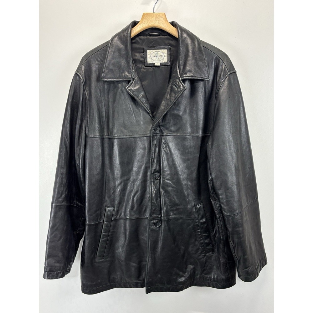 Linea Uomo Lambskin Leather Car Coat Jacket Men's Large Black Lined Classic SOFT